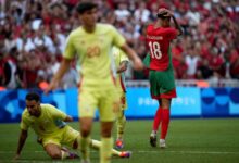 Morocco's Amir Richardson displays his frustration as yet another scoring opportunity slips away. (AP Photo)