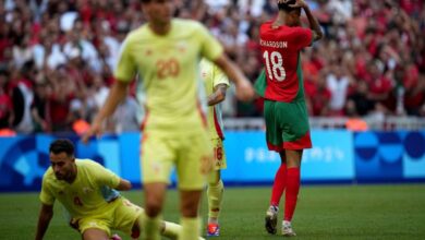 Morocco's Amir Richardson displays his frustration as yet another scoring opportunity slips away. (AP Photo)