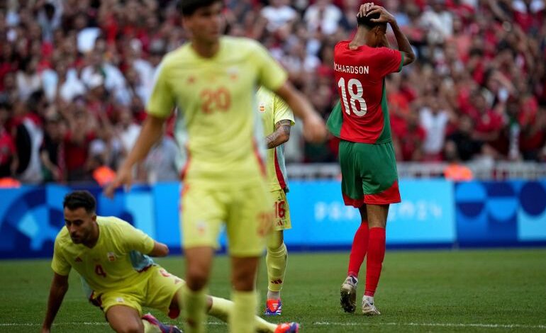 Morocco's Amir Richardson displays his frustration as yet another scoring opportunity slips away. (AP Photo)