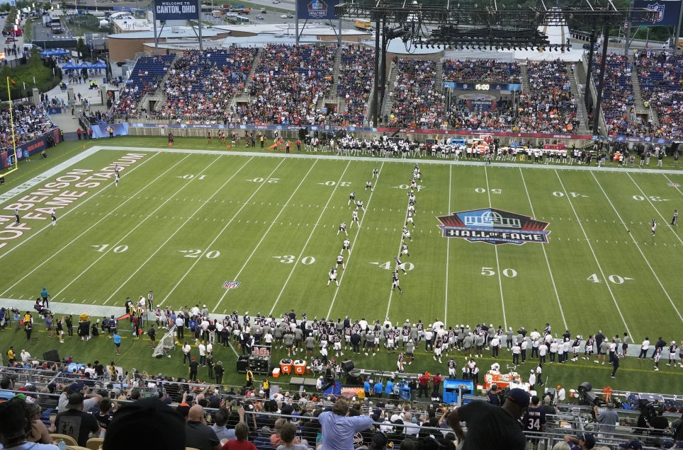 Chicago Bears kicker Cairo Santos sets up for the opening kickoff at the start of the NFL Hall of Fame game against the Houston Texans in Canton, Ohio, on Thursday, August 1, 2024. (AP Photo)