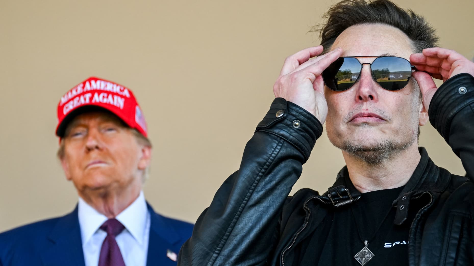 President-elect Donald Trump and Elon Musk observe the sixth test flight of the SpaceX Starship rocket in Brownsville, Texas, on November 19, 2024. Photo by Brandon Bell | Reuters