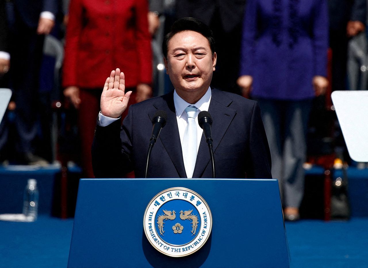 
South Korean President Yoon Suk-yeol was sworn in on May 10, 2022, during an inauguration ceremony at the National Assembly in Seoul, South Korea. (Photo by Jeon Heon-Kyun/Reuters)