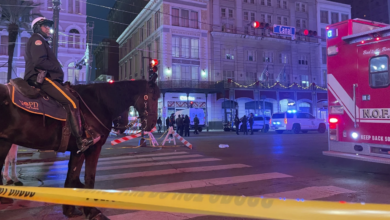 Emergency services respond after a vehicle plows into a crowd on Canal and Bourbon Street, Jan. 1, 2025. AP