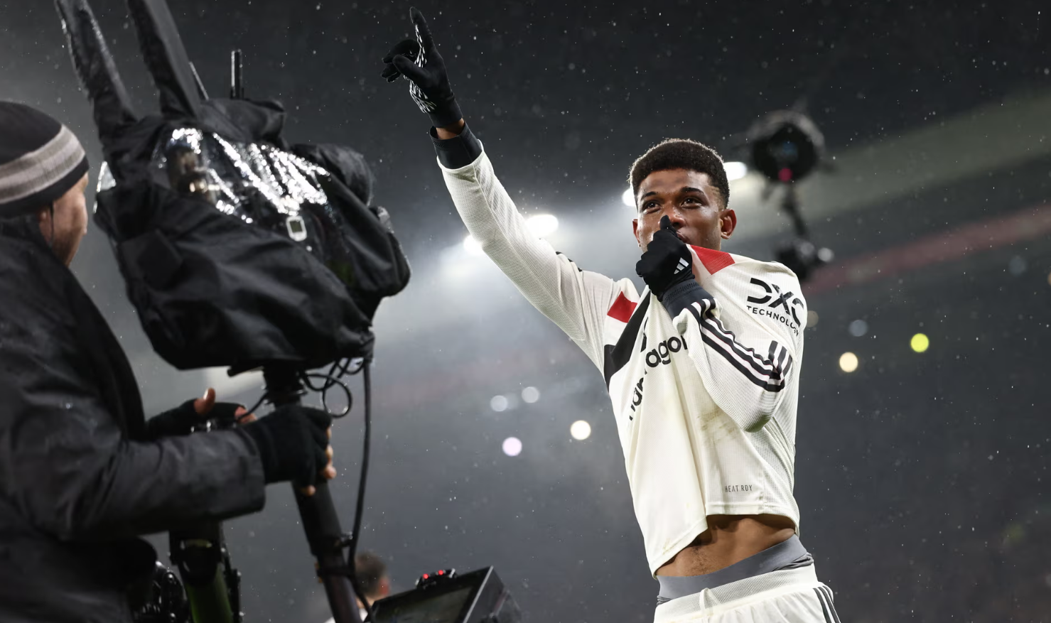 Amad Diallo, the midfielder for Manchester United, celebrates after netting the equalizer.
(Photo: Darren Staples/AFP/Getty Images)