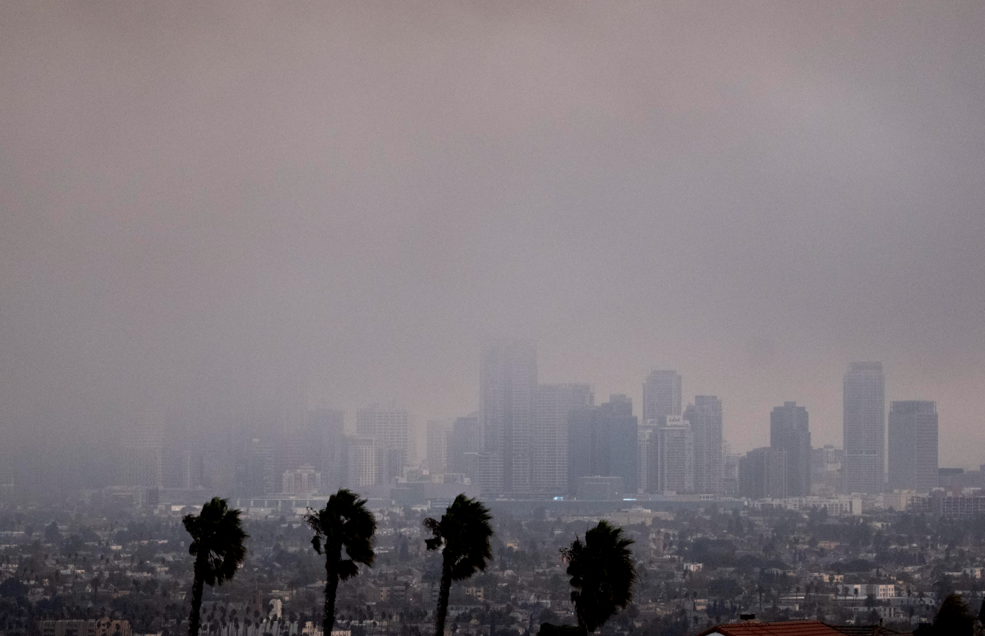 Dense Smoke from Wildfires Blankets Downtown Los Angeles on Wednesday. (Richard Vogel/AP)