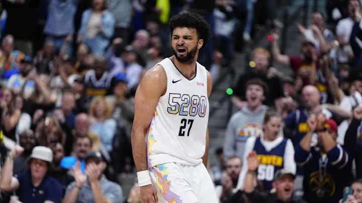 Denver Nuggets guard Jamal Murray (27) reacts after a steal and basket in the fourth quarter against the LA Clippers during game five of the first round for the 2025 NBA Playoffs at Ball Arena