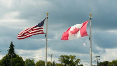 Flags of Canada and USA at Harbor Beach, Harbor Beach, MI, United States