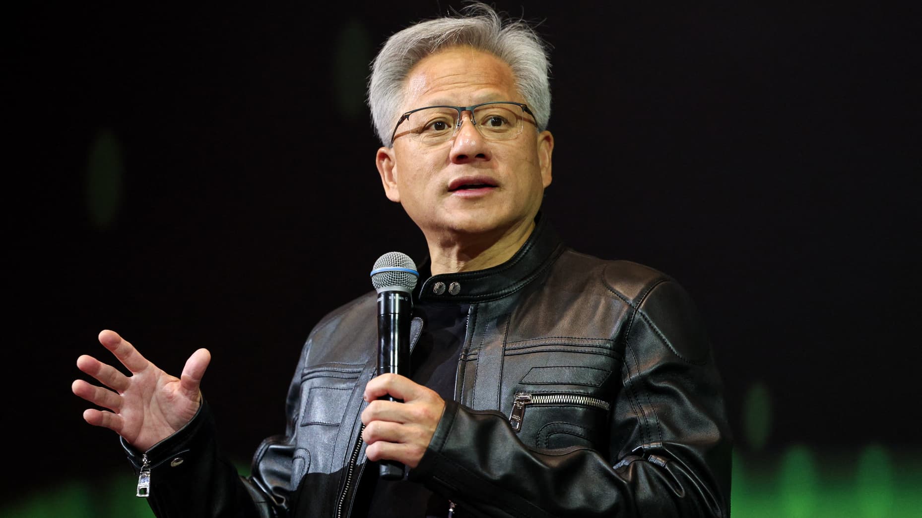 Nvidia CEO Jensen Huang speaks at a Taipei news conference on May 21, 2025. Getty Images