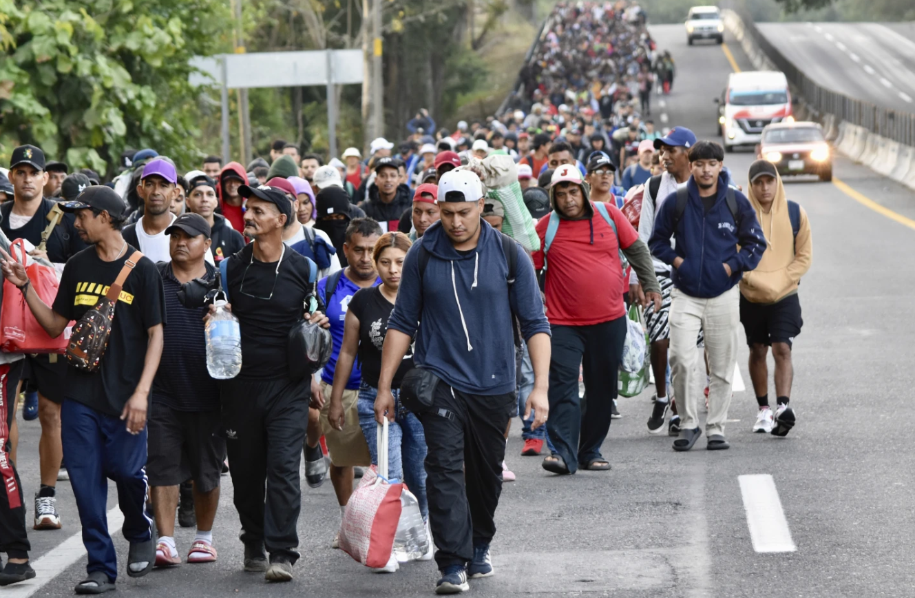 Migrants walk through Tapachula, Mexico, heading to the U.S. border on Jan. 20, 2025, President Trump’s inauguration day. AP Photo
