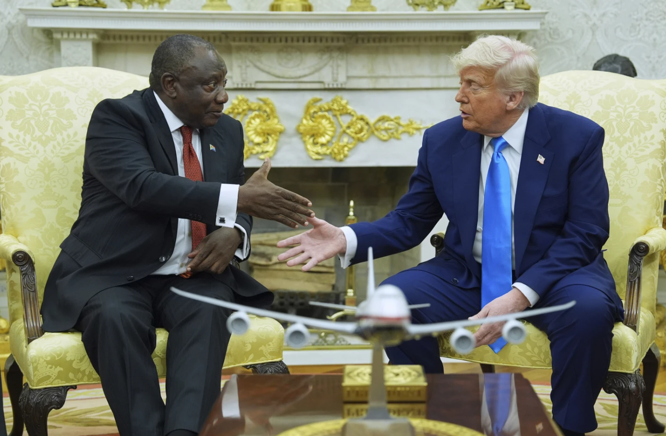 President Donald Trump meets South African President Cyril Ramaphosa during a tense Oval Office meeting at the White House. May-21-2025.