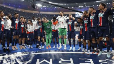Paris Saint-Germain players celebrate winning the 2025 Coupe de France at Stade de France.