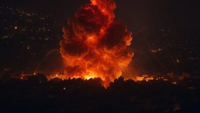 Smoke rises from destroyed residential buildings in Beirut after Israeli airstrikes that violated UN resolution 1701 and the ceasefire agreement.
