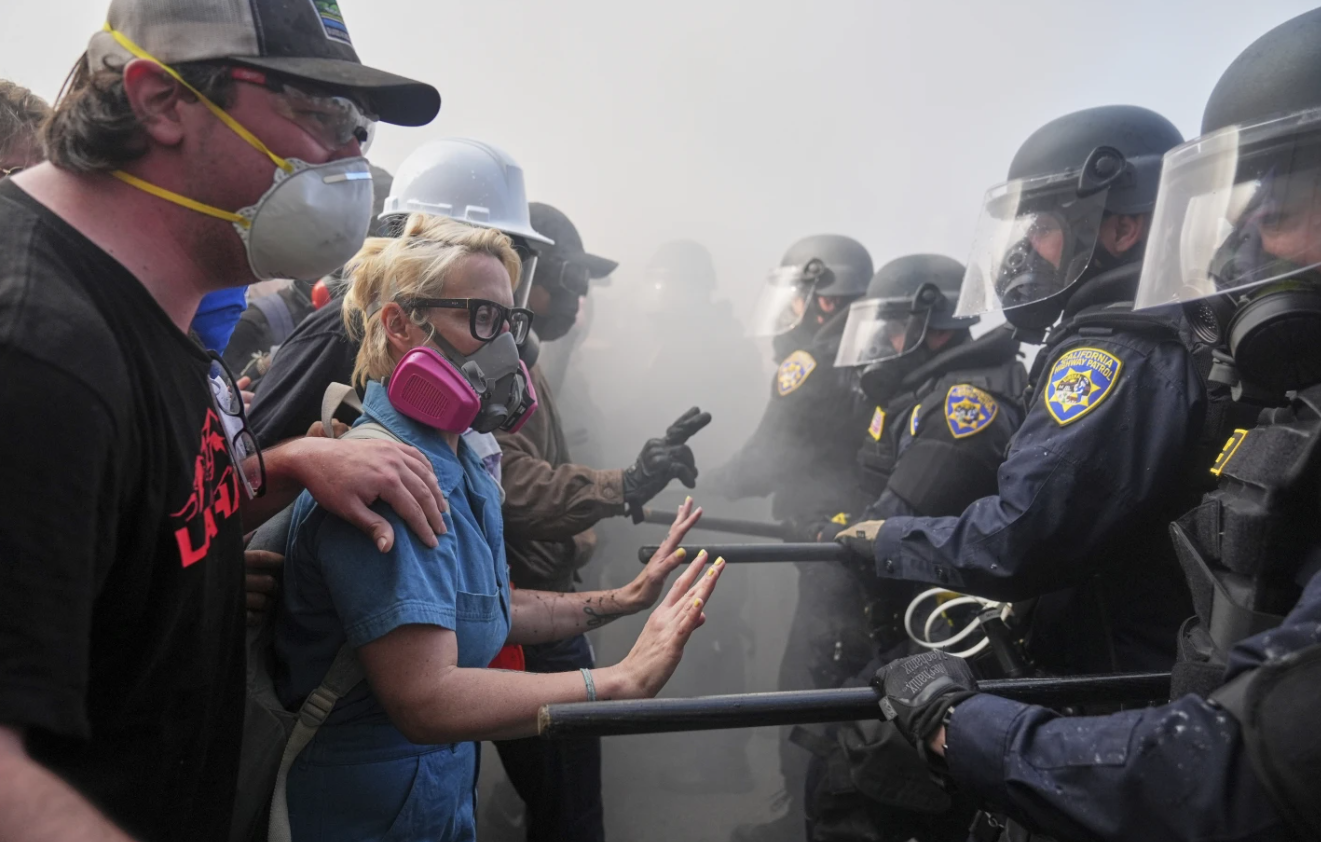 Protesters clashed with authorities in downtown Los Angeles on June 8, 2025, after immigration raid protests. (AP)