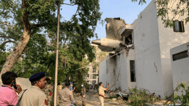 The back of Air India flight 171 is pictured at the site after it crashed in a residential area near the airport in Ahmedabad. Getty Images
