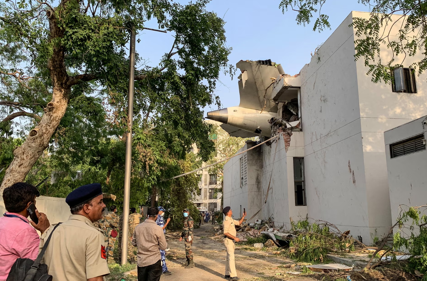 The back of Air India flight 171 is pictured at the site after it crashed in a residential area near the airport in Ahmedabad. Getty Images