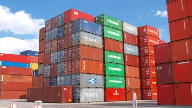 South Korea's Exports Fall 1.3% in May Amid Trump Tariff Impact, Containers are waiting to be shipped at a port.